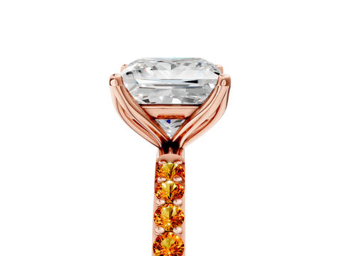 Rose gold Princess Cut Diamond Solitaire Engagement Ring with Round with Citrine side stone Pavé Band and Prong Setting_5