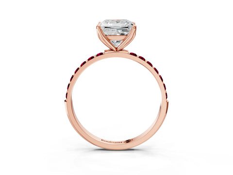 Rose gold Princess Cut Diamond Solitaire Engagement Ring with Round with Garnet side stone Pavé Band and Prong Setting_3