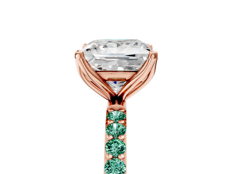 Rose gold Princess Cut Diamond Solitaire Engagement Ring with Round with Green Sapphire side stone Pavé Band and Prong Setting_5