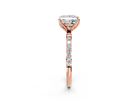 Rose gold Princess Cut Diamond Solitaire Engagement Ring with Round with Moissanite side stone Pavé Band and Prong Setting_2