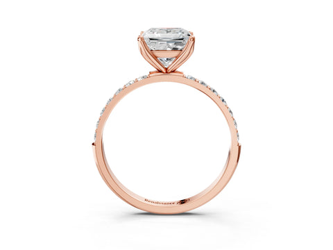 Rose gold Princess Cut Diamond Solitaire Engagement Ring with Round with Moissanite side stone Pavé Band and Prong Setting_3
