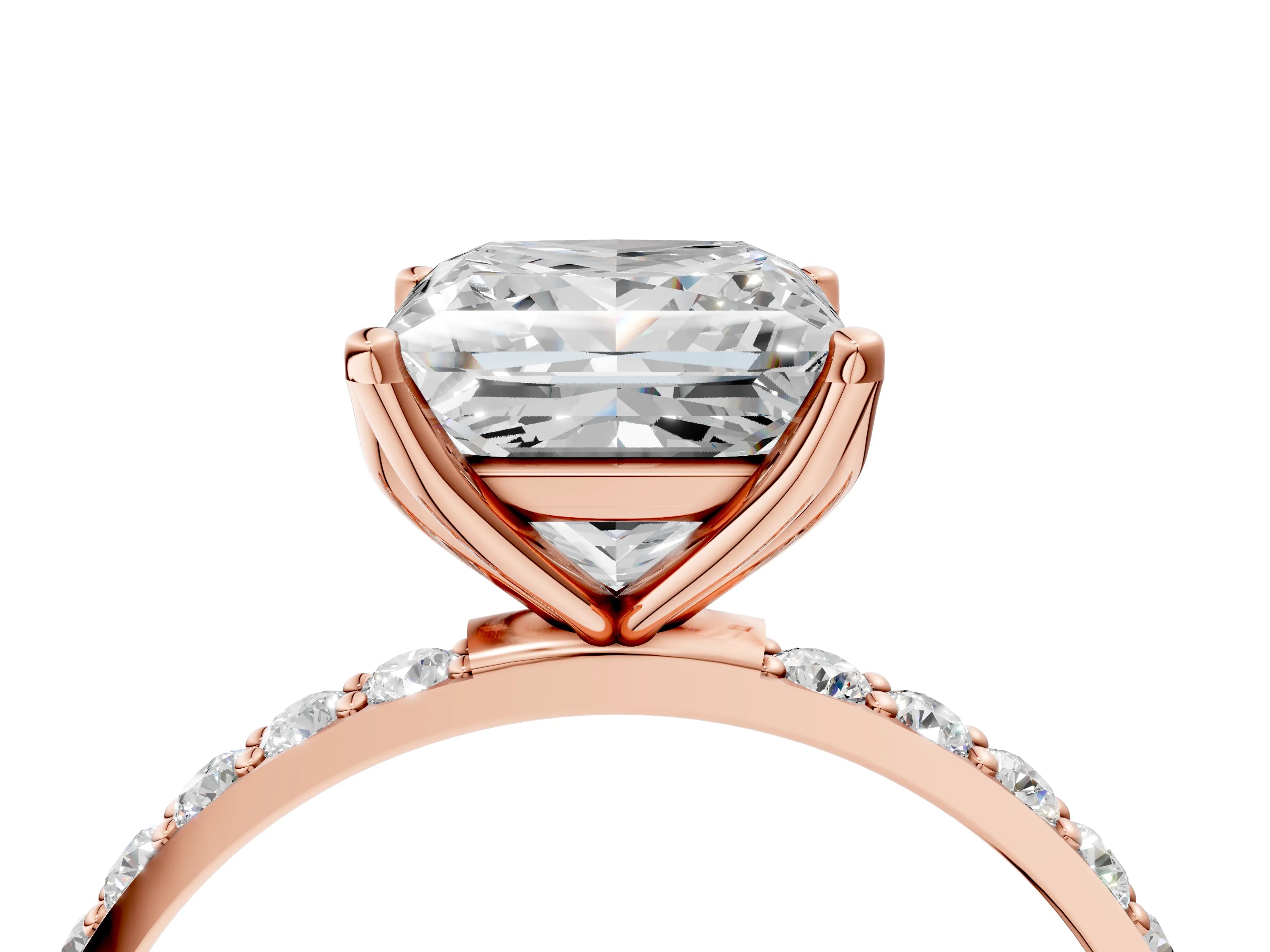 Rose gold Princess Cut Diamond Solitaire Engagement Ring with Round with Moissanite side stone Pavé Band and Prong Setting_4