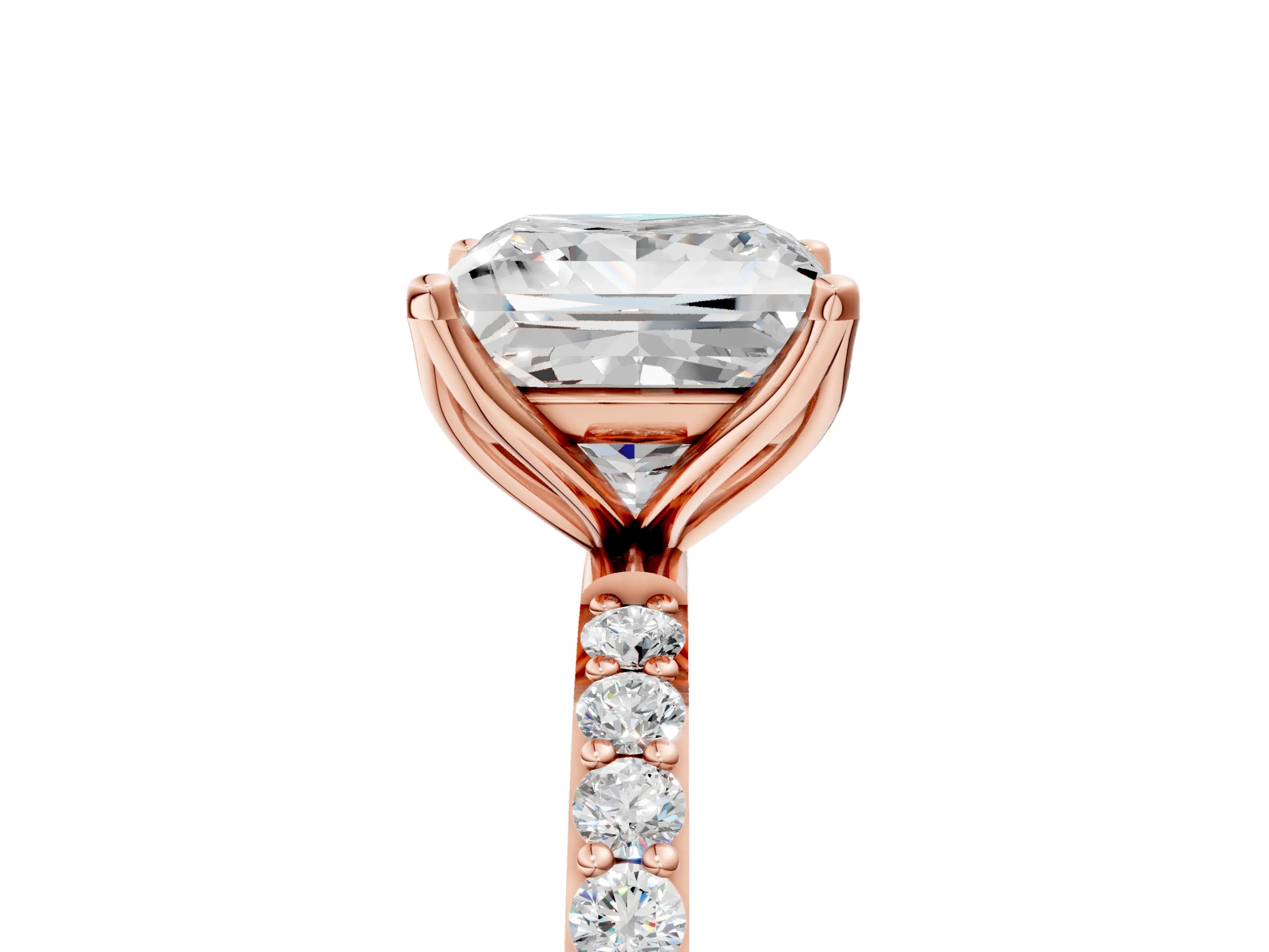 Rose gold Princess Cut Diamond Solitaire Engagement Ring with Round with Moissanite side stone Pavé Band and Prong Setting_5