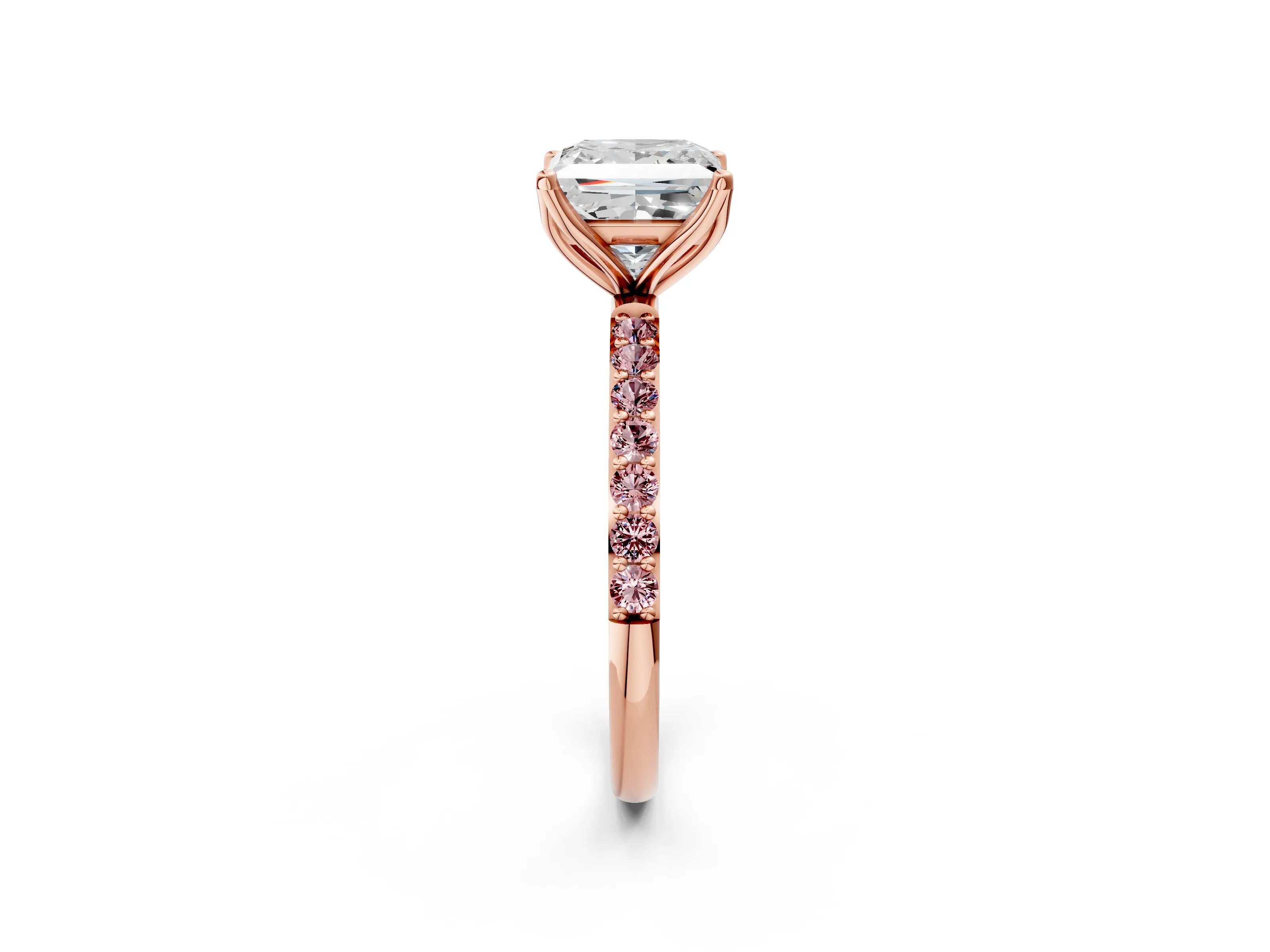 Rose gold Princess Cut Diamond Solitaire Engagement Ring with Round with Morganite side stone Pavé Band and Prong Setting_2