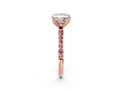 Rose gold Princess Cut Diamond Solitaire Engagement Ring with Round with Morganite side stone Pavé Band and Prong Setting_2