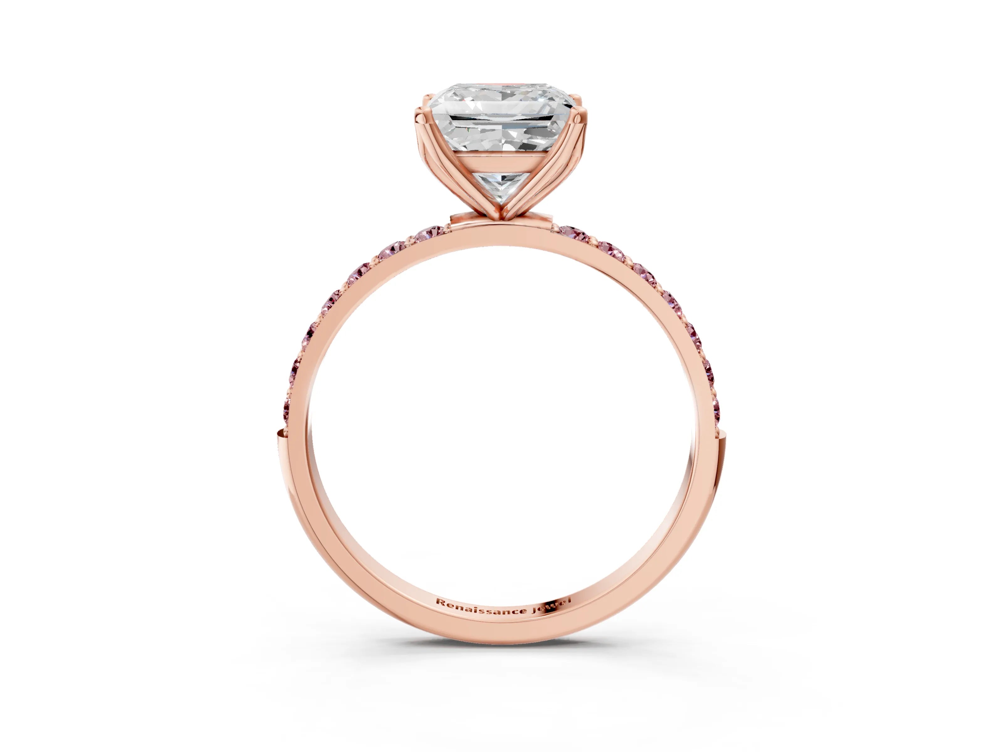 Rose gold Princess Cut Diamond Solitaire Engagement Ring with Round with Morganite side stone Pavé Band and Prong Setting_3
