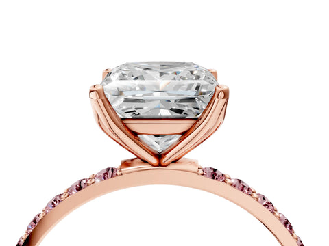 Rose gold Princess Cut Diamond Solitaire Engagement Ring with Round with Morganite side stone Pavé Band and Prong Setting_4