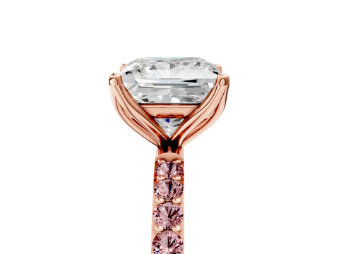 Rose gold Princess Cut Diamond Solitaire Engagement Ring with Round with Morganite side stone Pavé Band and Prong Setting_5