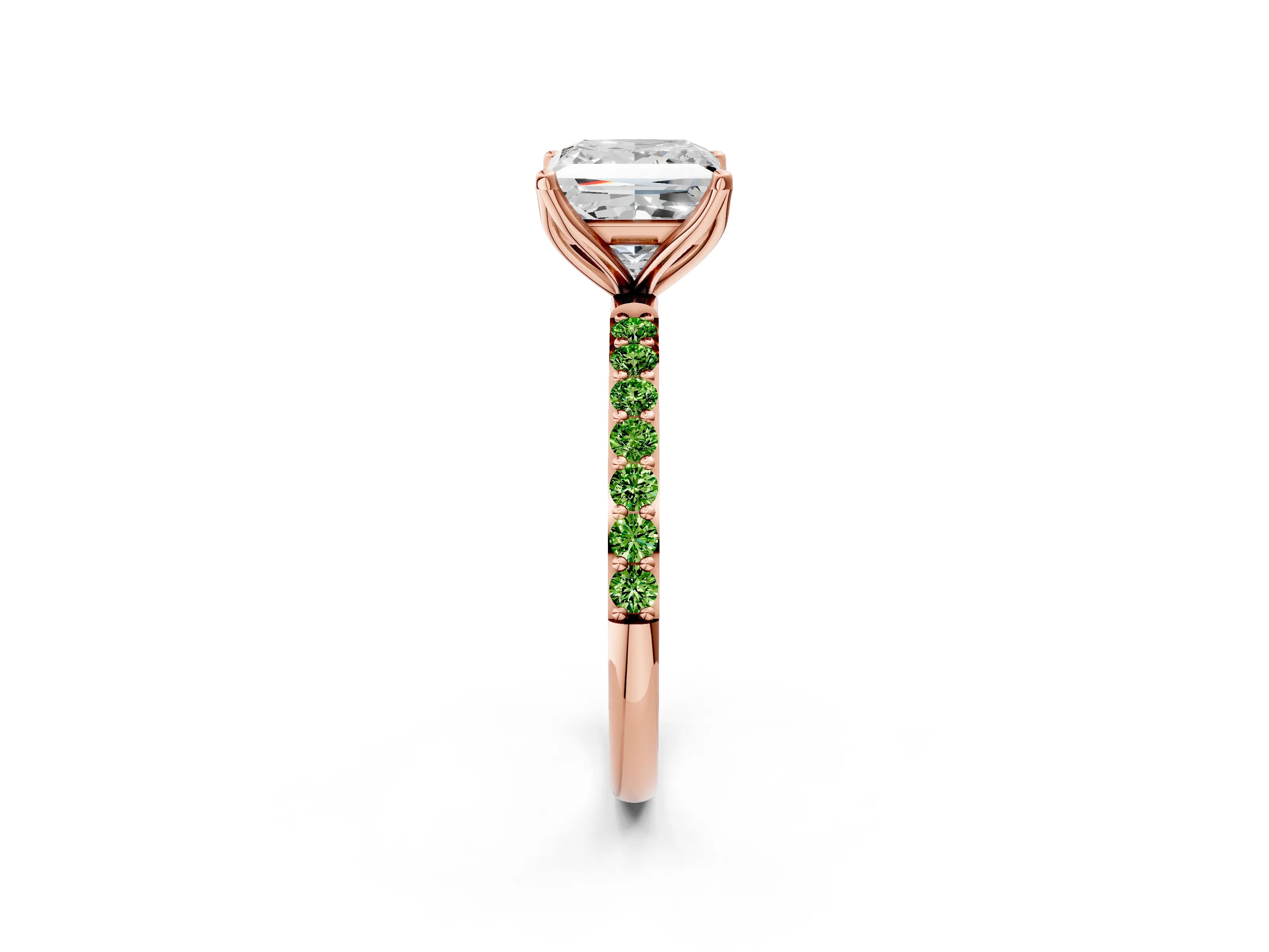 Rose gold Princess Cut Diamond Solitaire Engagement Ring with Round with Peridot side stone Pavé Band and Prong Setting_2