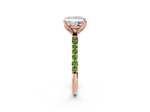 Rose gold Princess Cut Diamond Solitaire Engagement Ring with Round with Peridot side stone Pavé Band and Prong Setting_2