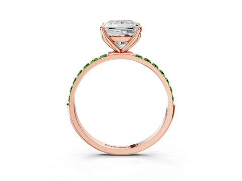 Rose gold Princess Cut Diamond Solitaire Engagement Ring with Round with Peridot side stone Pavé Band and Prong Setting_3