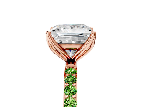 Rose gold Princess Cut Diamond Solitaire Engagement Ring with Round with Peridot side stone Pavé Band and Prong Setting_5