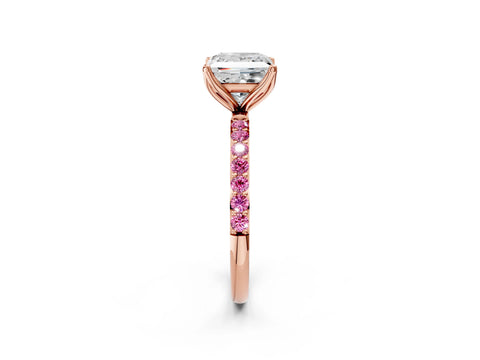 Rose gold Princess Cut Diamond Solitaire Engagement Ring with Round with Pink Sapphire side stone Pavé Band and Prong Setting_2