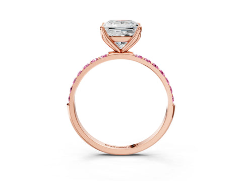 Rose gold Princess Cut Diamond Solitaire Engagement Ring with Round with Pink Sapphire side stone Pavé Band and Prong Setting_3