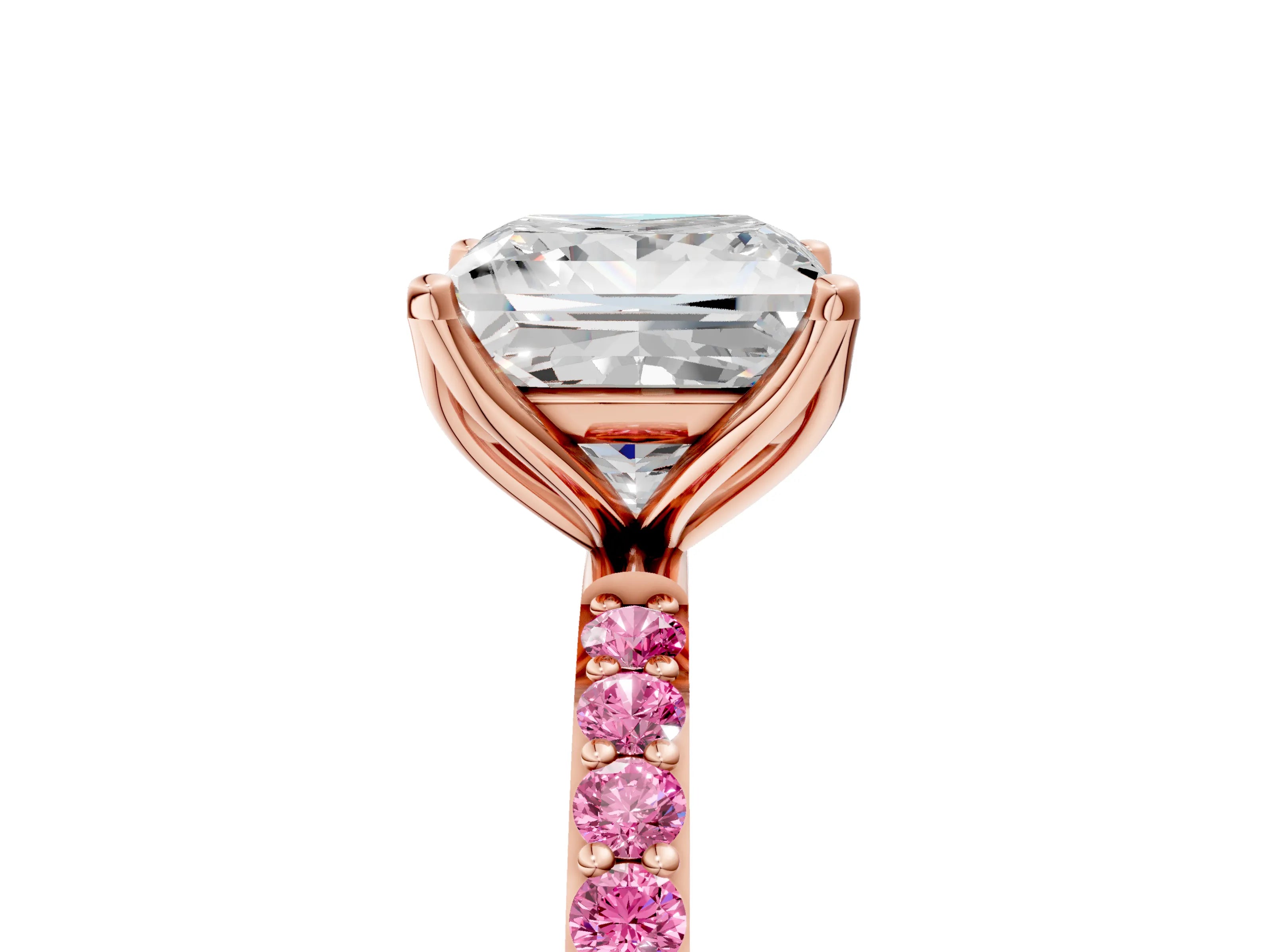 Rose gold Princess Cut Diamond Solitaire Engagement Ring with Round with Pink Sapphire side stone Pavé Band and Prong Setting_5