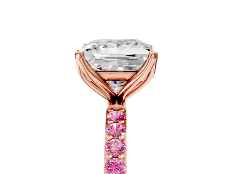 Rose gold Princess Cut Diamond Solitaire Engagement Ring with Round with Pink Sapphire side stone Pavé Band and Prong Setting_5