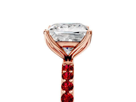 Rose gold Princess Cut Diamond Solitaire Engagement Ring with Round with Ruby side stone Pavé Band and Prong Setting_5