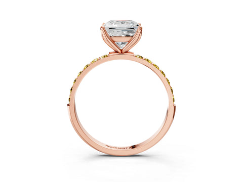 Rose gold Princess Cut Diamond Solitaire Engagement Ring with Round with Yellow Sapphire side stone Pavé Band and Prong Setting_3