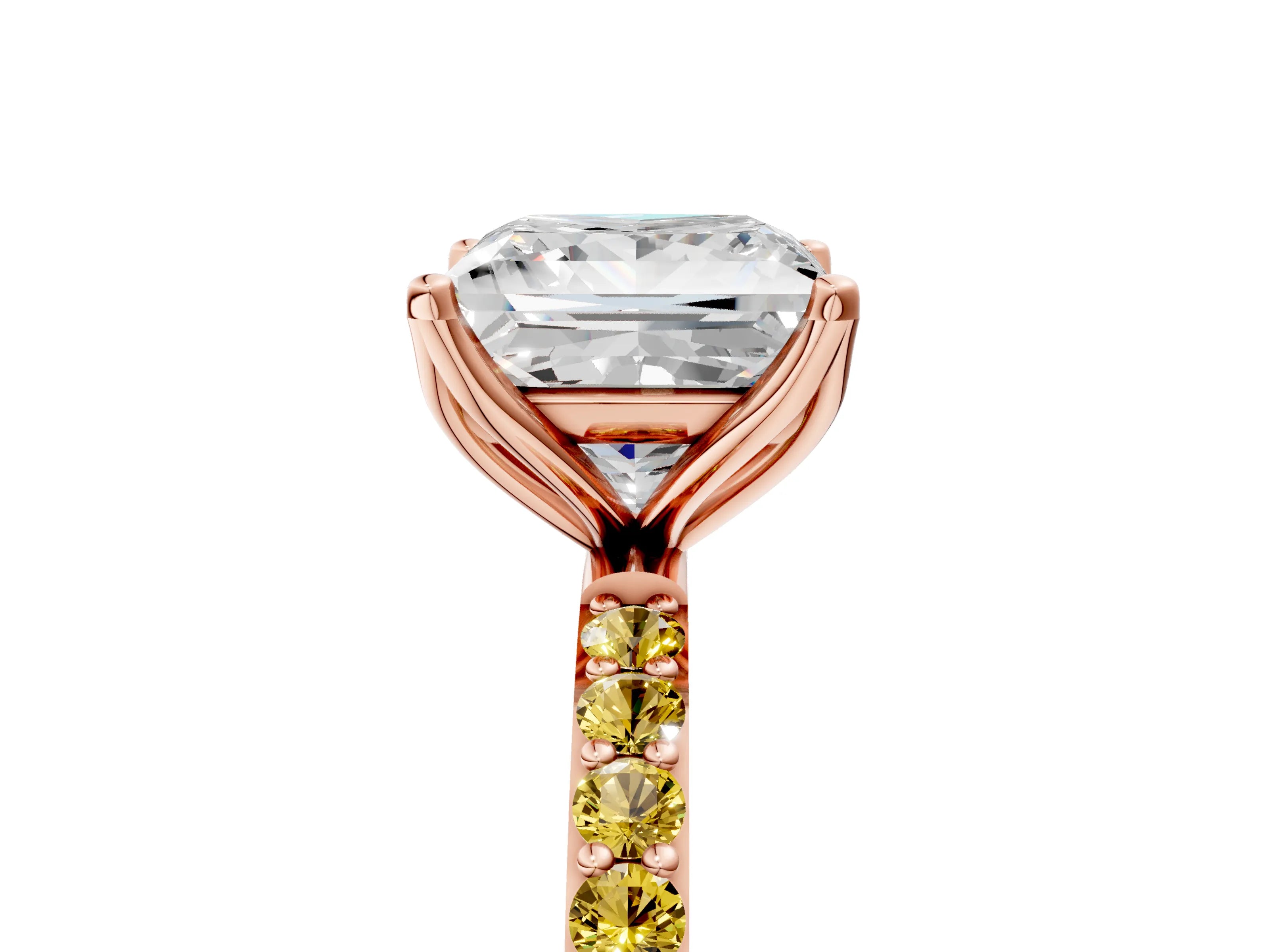 Rose gold Princess Cut Diamond Solitaire Engagement Ring with Round with Yellow Sapphire side stone Pavé Band and Prong Setting_5