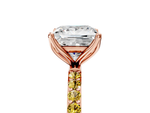 Rose gold Princess Cut Diamond Solitaire Engagement Ring with Round with Yellow Sapphire side stone Pavé Band and Prong Setting_5