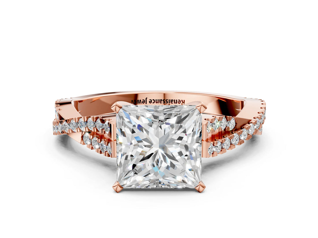 Rose gold Princess Cut Diamond Solitaire Engagement Ring with Twisted Pavé Band and Four-Prong Setting_37