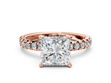 Rose gold Princess Cut Diamond Solitaire Pavé Engagement Ring with Round Band and Prong Setting_80