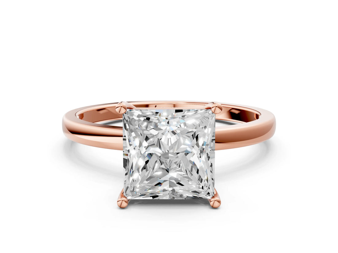 Rose gold Princess Cut Diamond Solitaire Ring with Classic Band and Four-Prong Setting_3