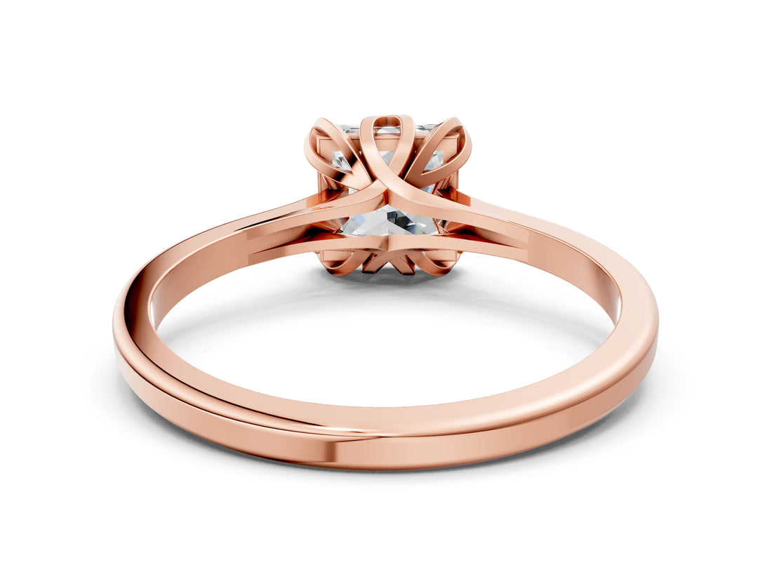 Rose gold Princess Cut Diamond Solitaire Ring with Flower Prong Setting and Classic Band_37