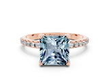 Rose gold Princess Cut Diamond Solitaire Ring with Four-Prong Setting and Pavé Band