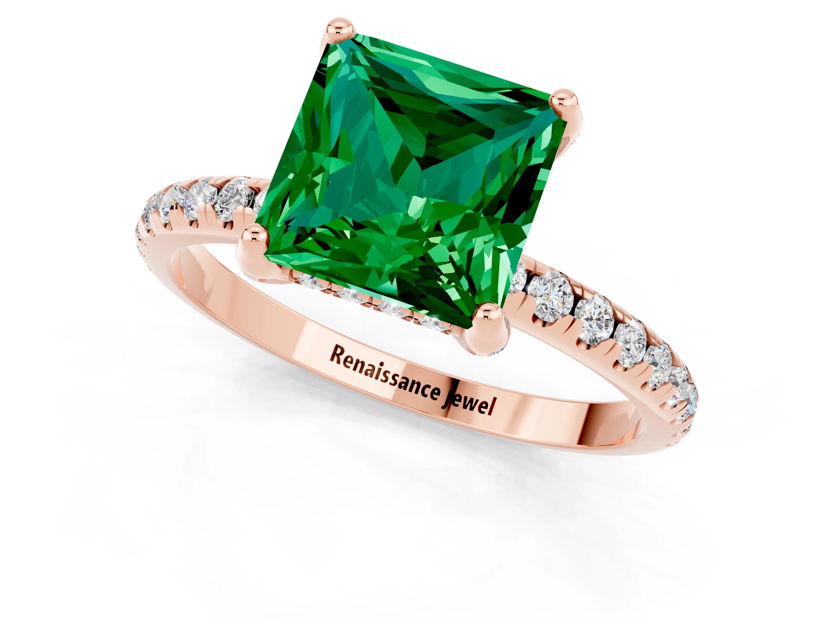 Rose gold Princess Cut Diamond Solitaire Ring with Four-Prong Setting and Pavé Band_1
