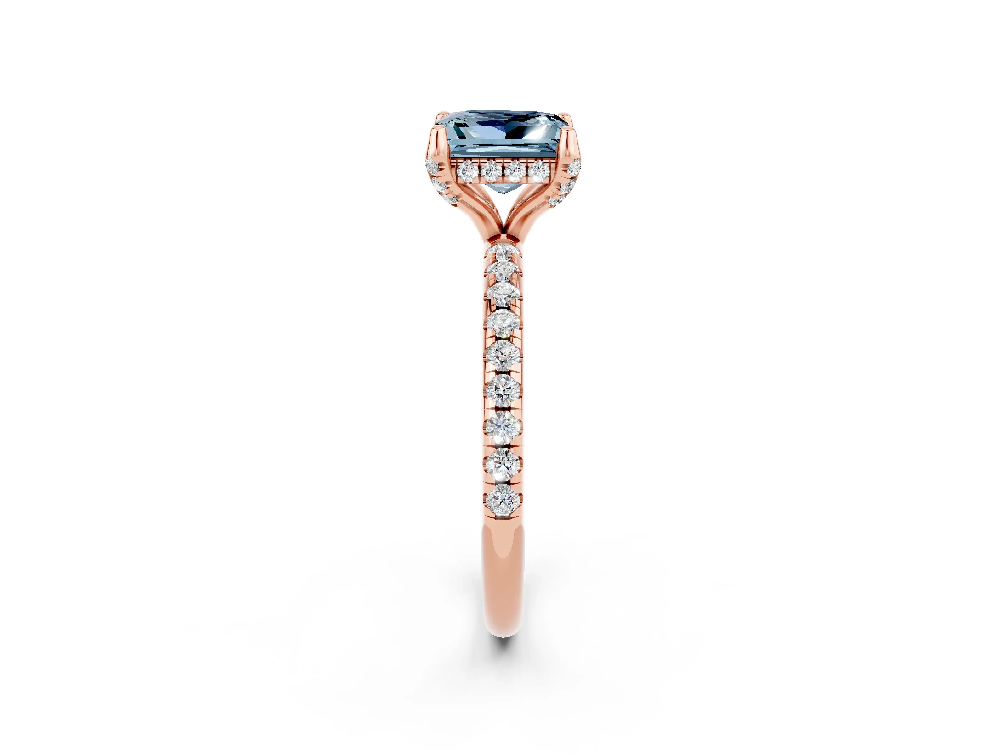 Rose gold Princess Cut Diamond Solitaire Ring with Four-Prong Setting and Pavé Band_2