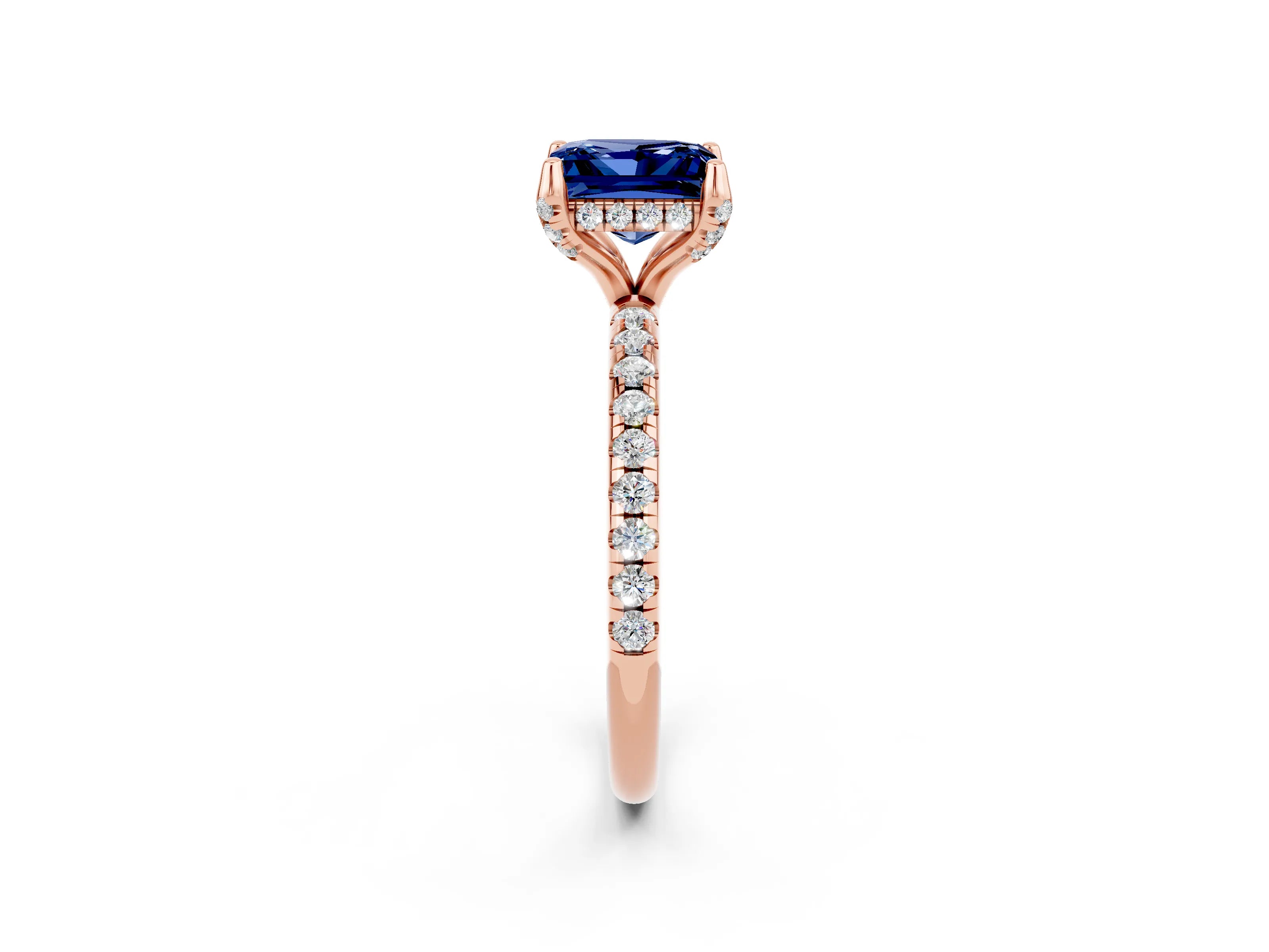 Rose gold Princess Cut Diamond Solitaire Ring with Four-Prong Setting and Pavé Band_2