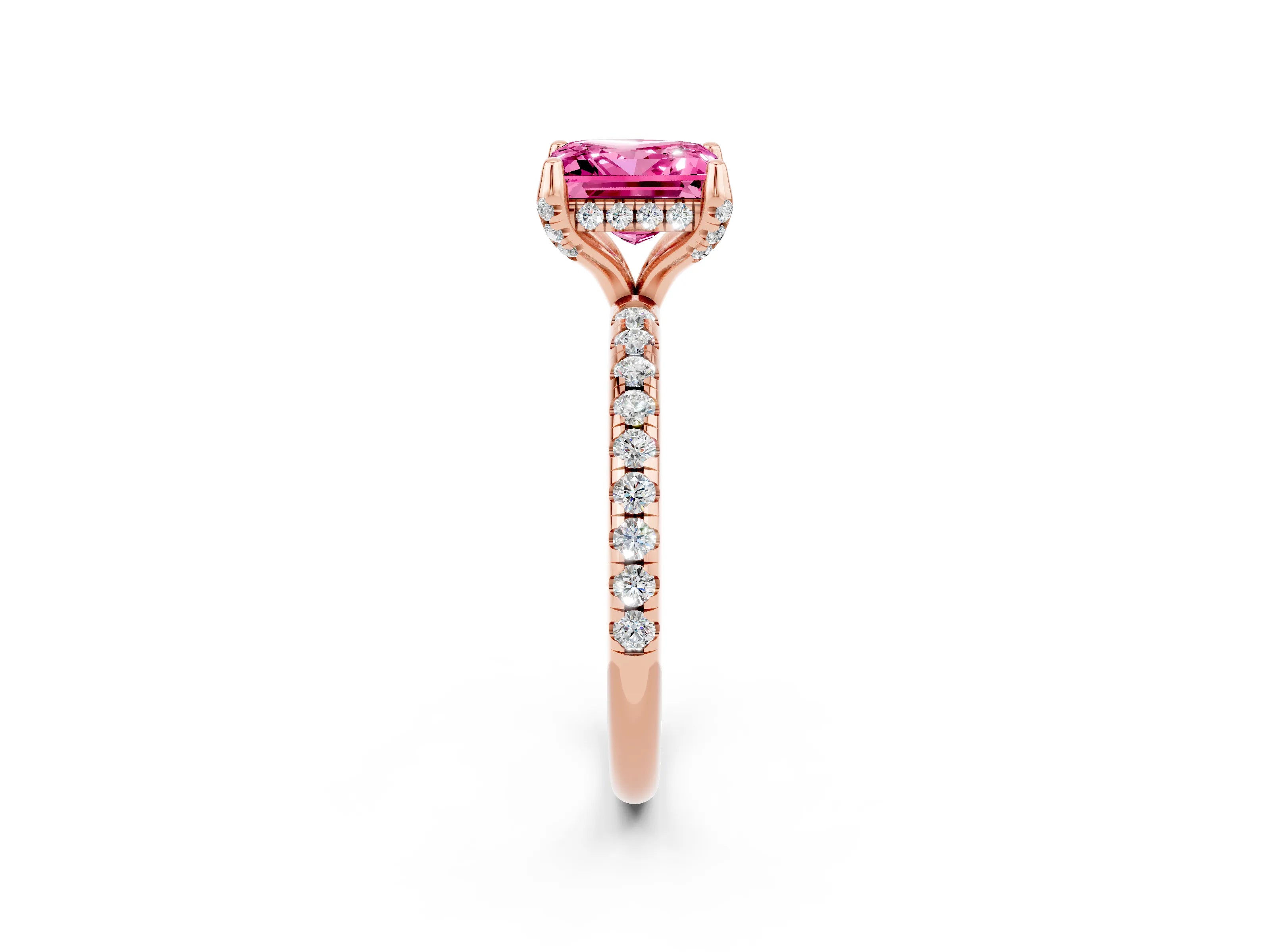 Rose gold Princess Cut Diamond Solitaire Ring with Four-Prong Setting and Pavé Band_2