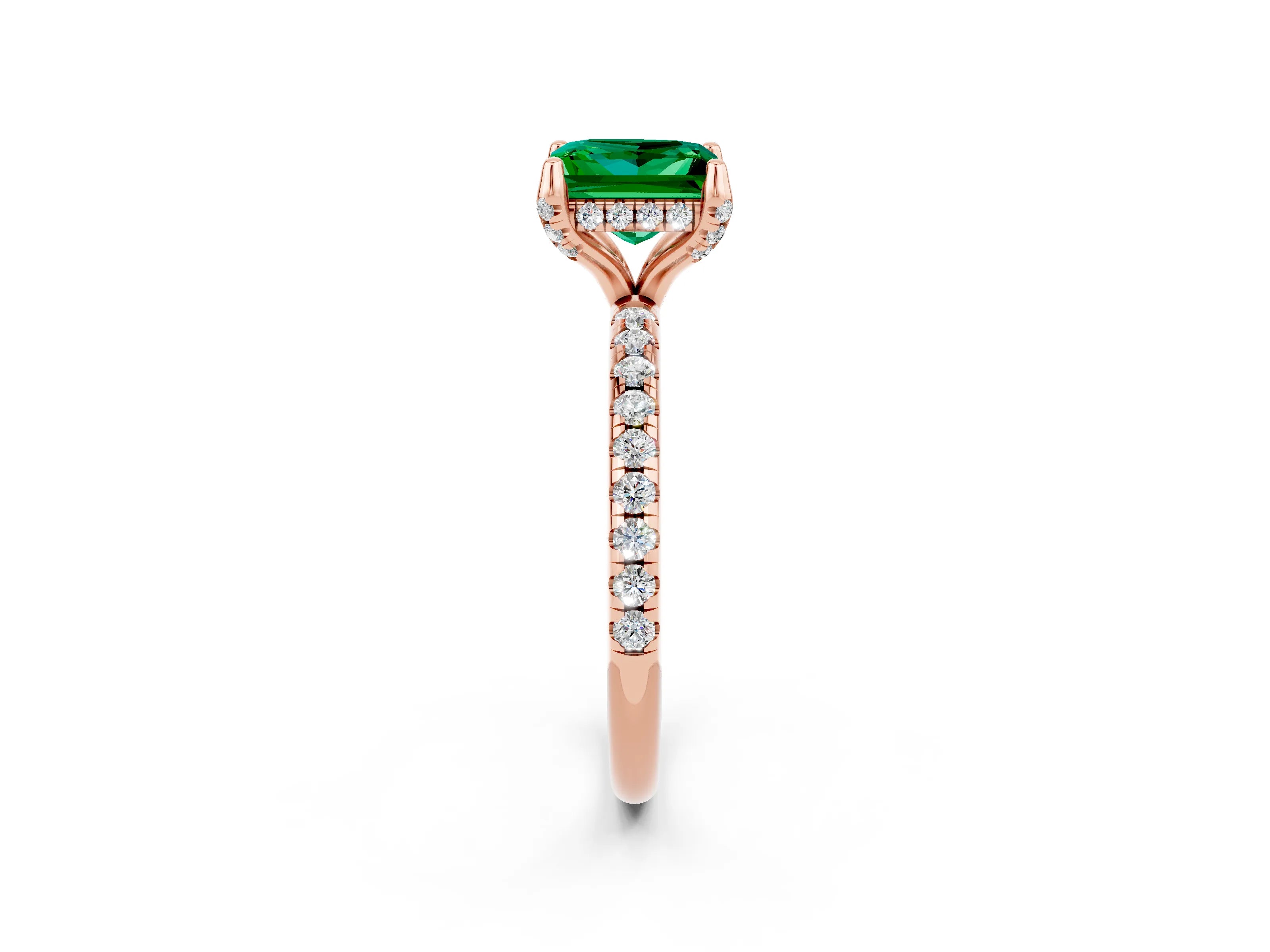 Rose gold Princess Cut Diamond Solitaire Ring with Four-Prong Setting and Pavé Band_2