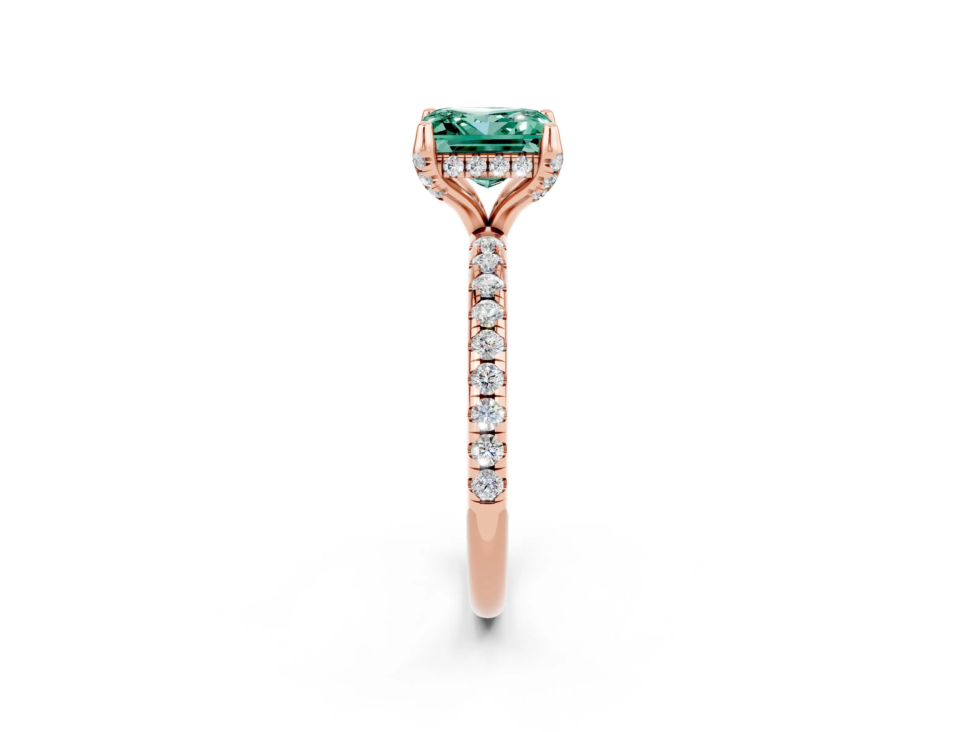 Rose gold Princess Cut Diamond Solitaire Ring with Four-Prong Setting and Pavé Band_2