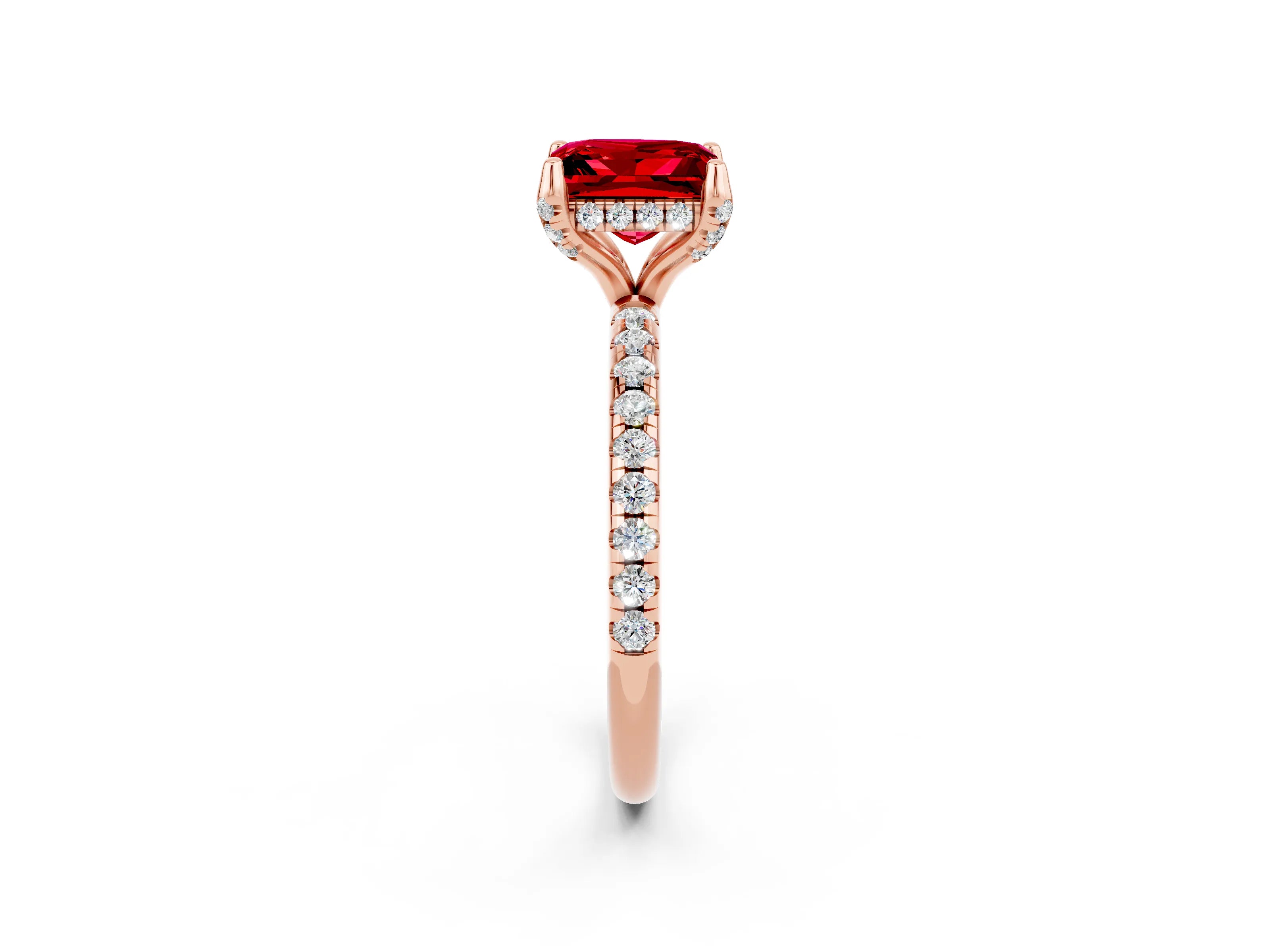 Rose gold Princess Cut Diamond Solitaire Ring with Four-Prong Setting and Pavé Band_2