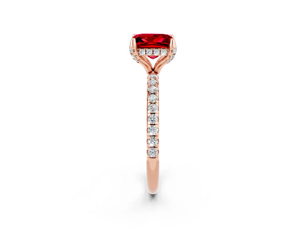 Rose gold Princess Cut Diamond Solitaire Ring with Four-Prong Setting and Pavé Band