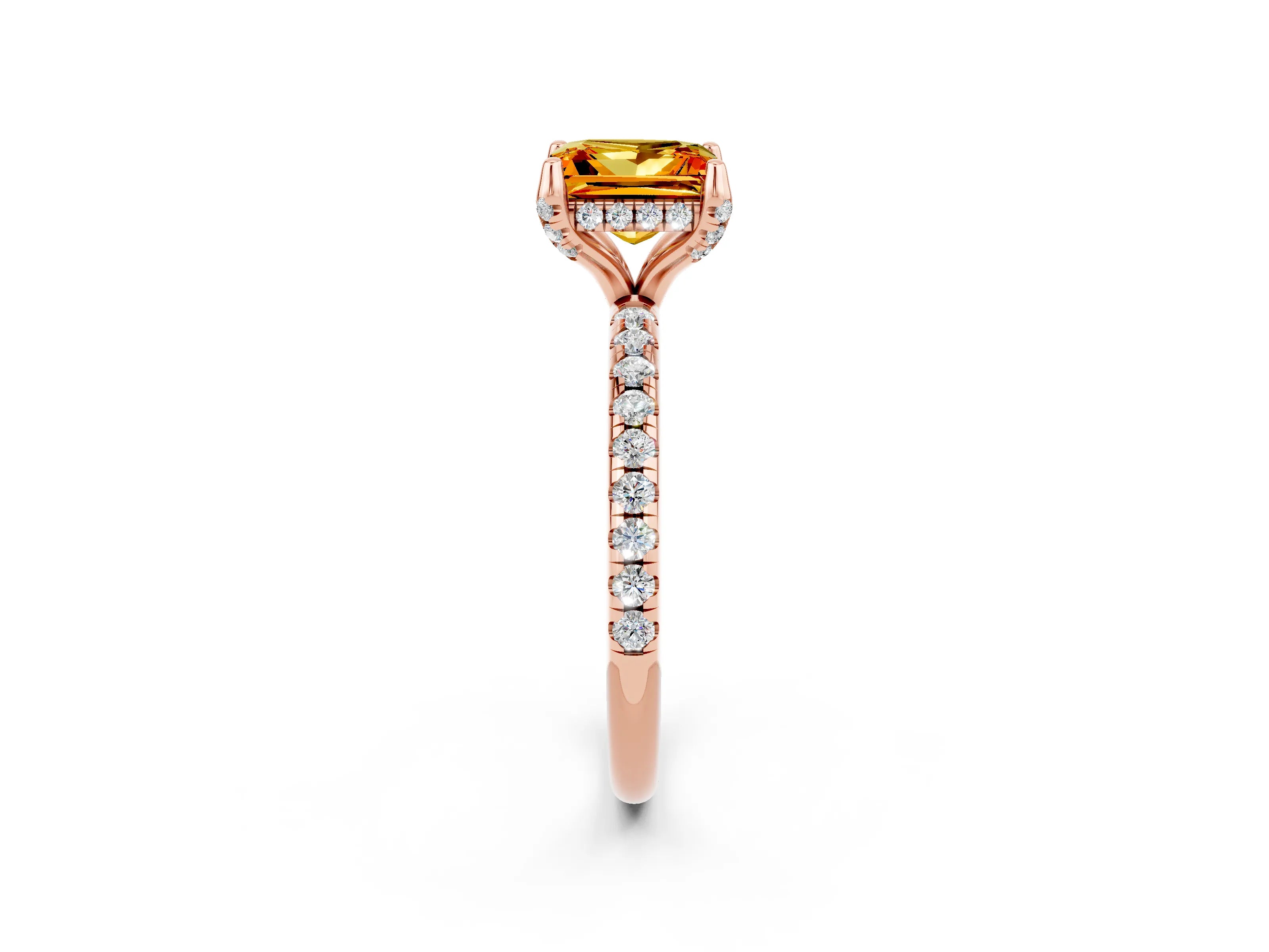 Rose gold Princess Cut Diamond Solitaire Ring with Four-Prong Setting and Pavé Band_2