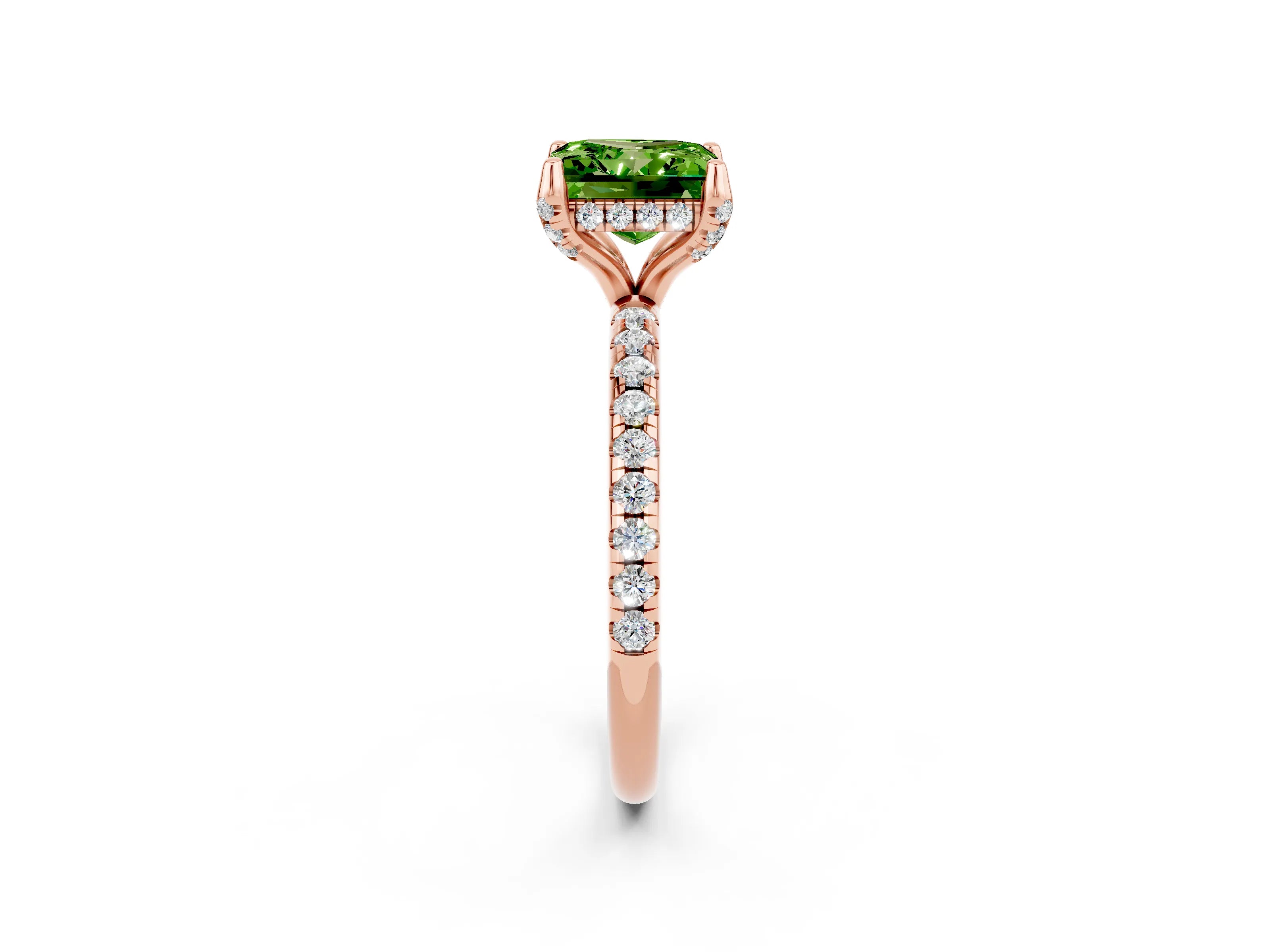 Rose gold Princess Cut Diamond Solitaire Ring with Four-Prong Setting and Pavé Band_2