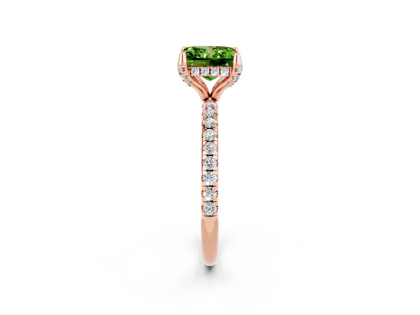 Rose gold Princess Cut Diamond Solitaire Ring with Four-Prong Setting and Pavé Band