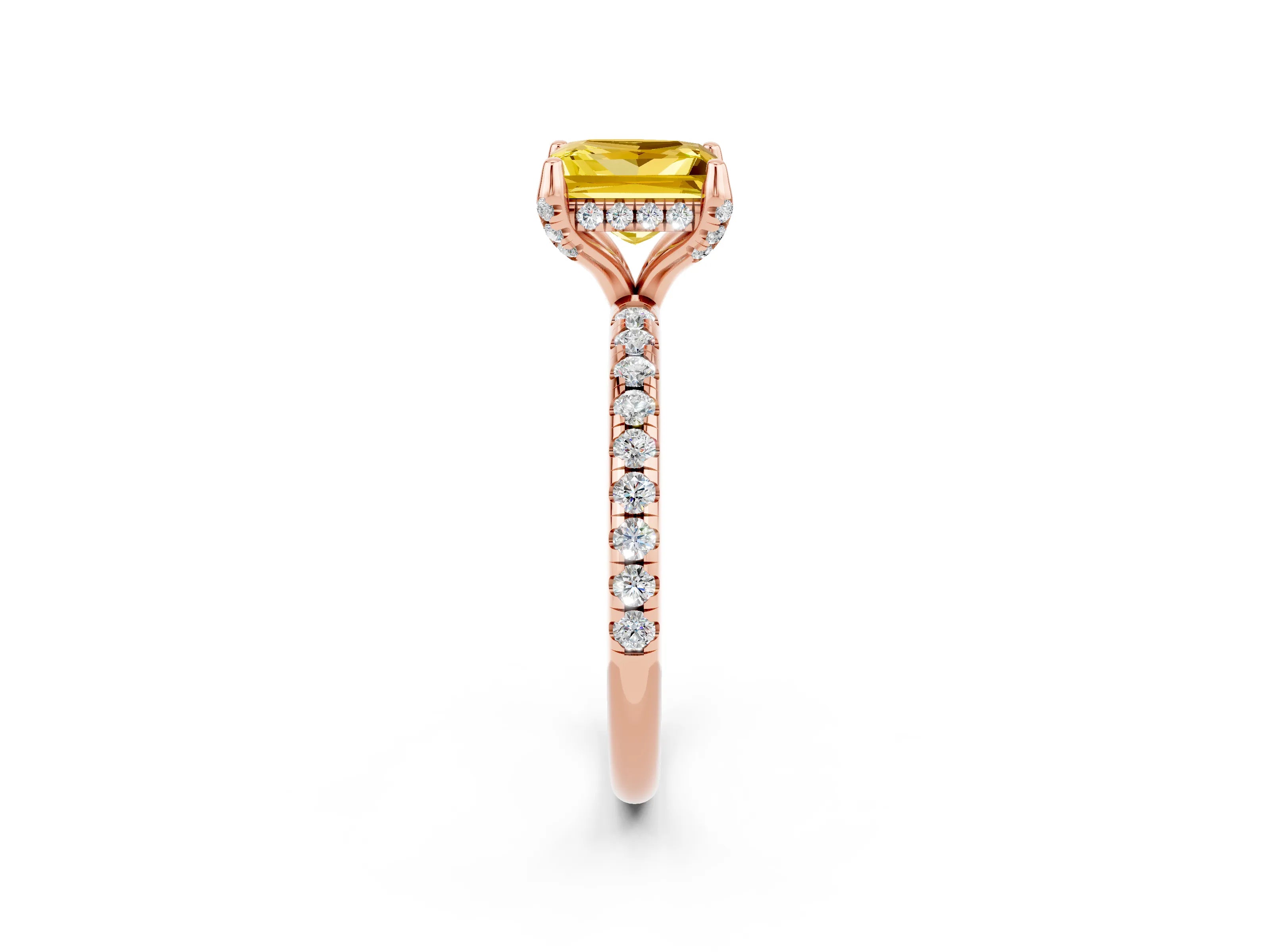 Rose gold Princess Cut Diamond Solitaire Ring with Four-Prong Setting and Pavé Band_2