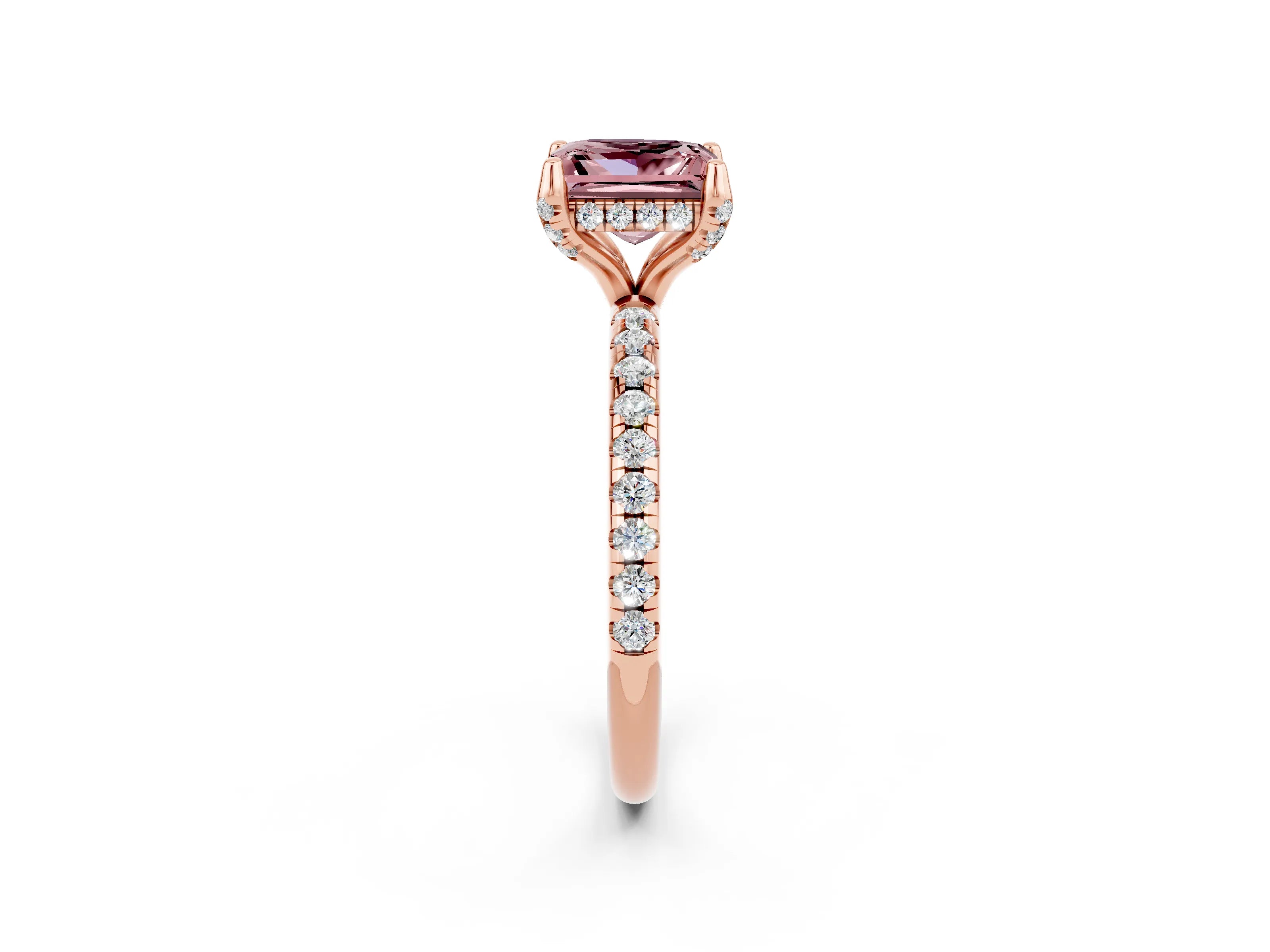 Rose gold Princess Cut Diamond Solitaire Ring with Four-Prong Setting and Pavé Band_2