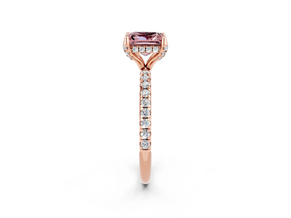 Rose gold Princess Cut Diamond Solitaire Ring with Four-Prong Setting and Pavé Band