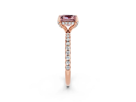 Rose gold Princess Cut Diamond Solitaire Ring with Four-Prong Setting and Pavé Band_2