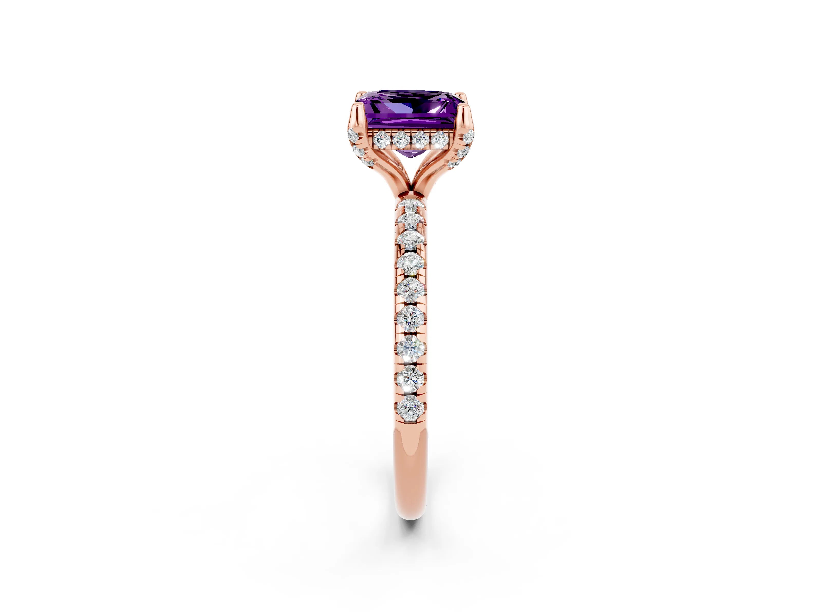 Rose gold Princess Cut Diamond Solitaire Ring with Four-Prong Setting and Pavé Band_2