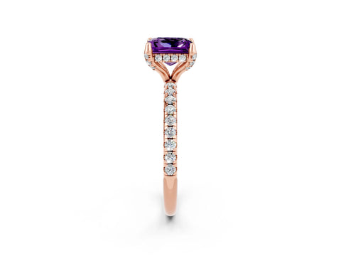 Rose gold Princess Cut Diamond Solitaire Ring with Four-Prong Setting and Pavé Band_2