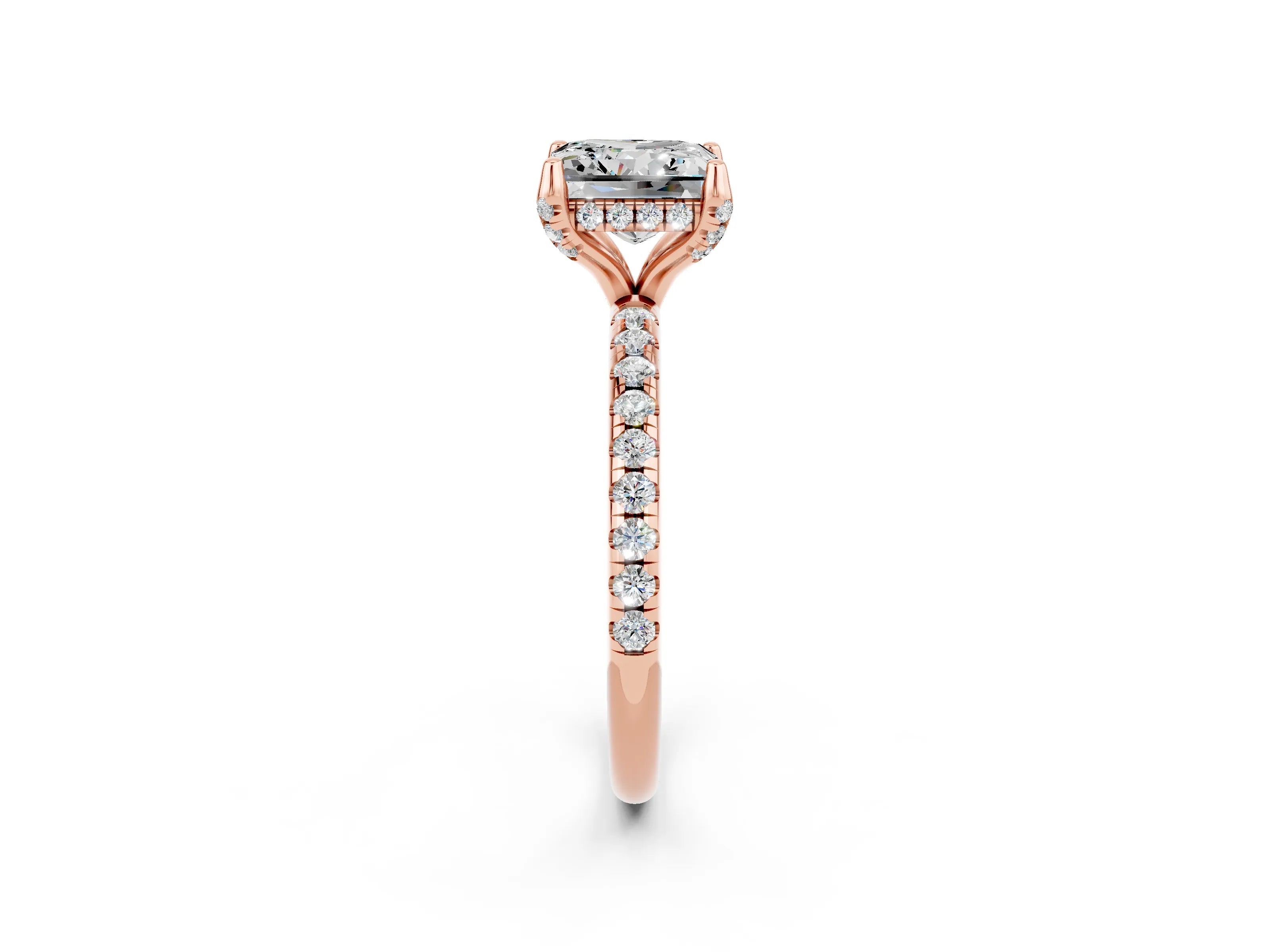 Rose gold Princess Cut Diamond Solitaire Ring with Four-Prong Setting and Pavé Band_2