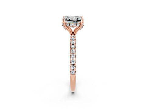 Rose gold Princess Cut Diamond Solitaire Ring with Four-Prong Setting and Pavé Band_2