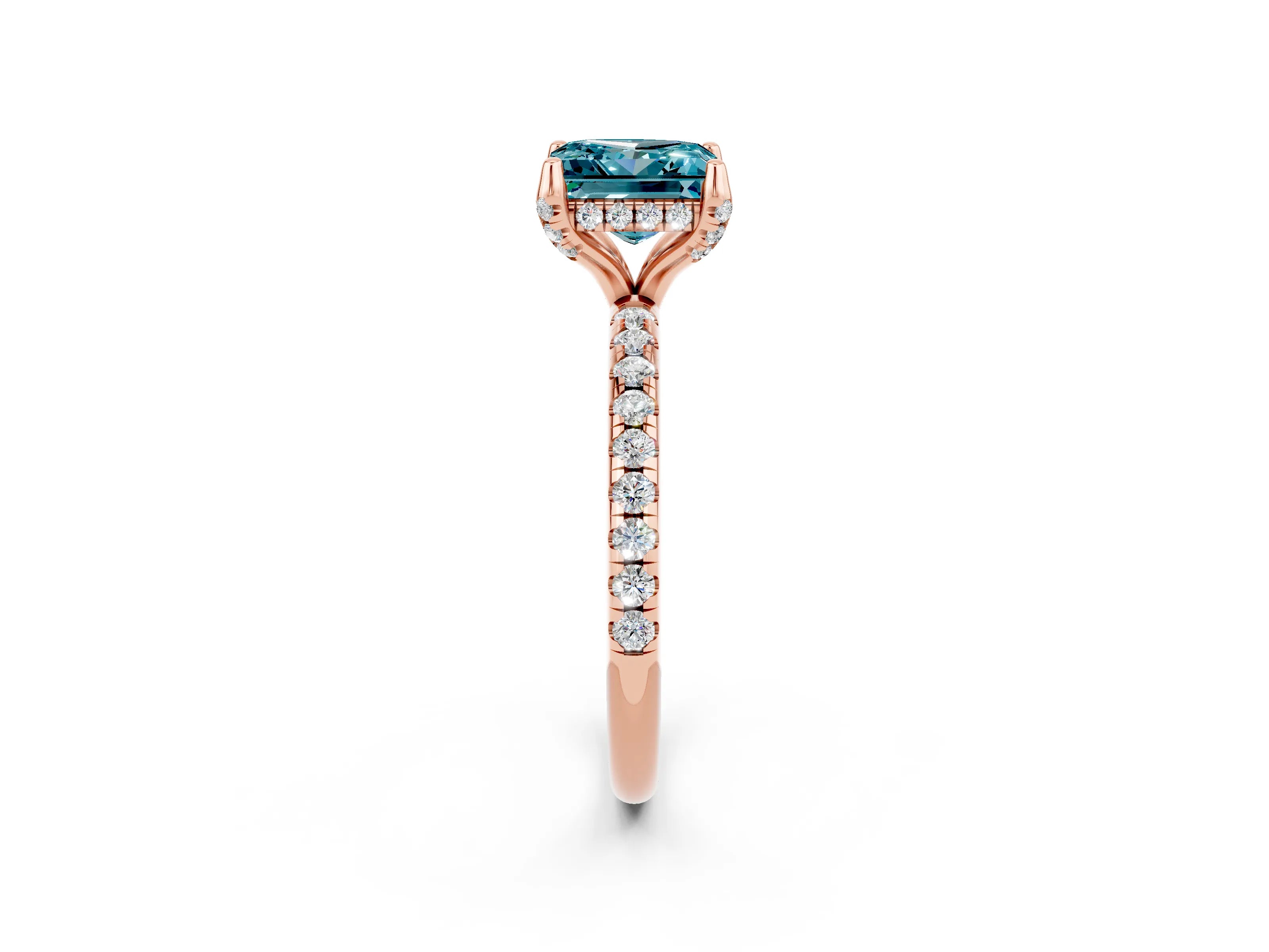 Rose gold Princess Cut Diamond Solitaire Ring with Four-Prong Setting and Pavé Band_2