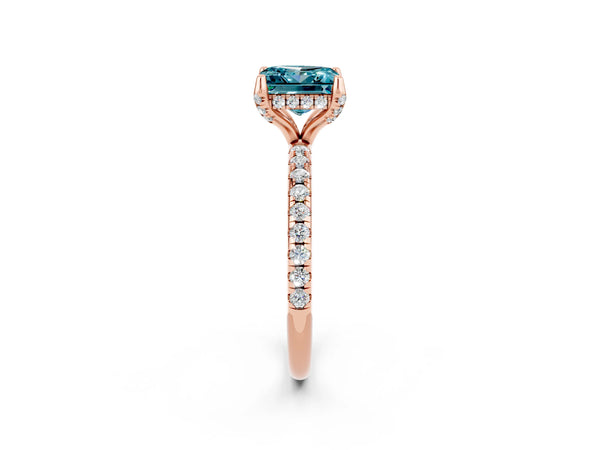 Rose gold Princess Cut Diamond Solitaire Ring with Four-Prong Setting and Pavé Band